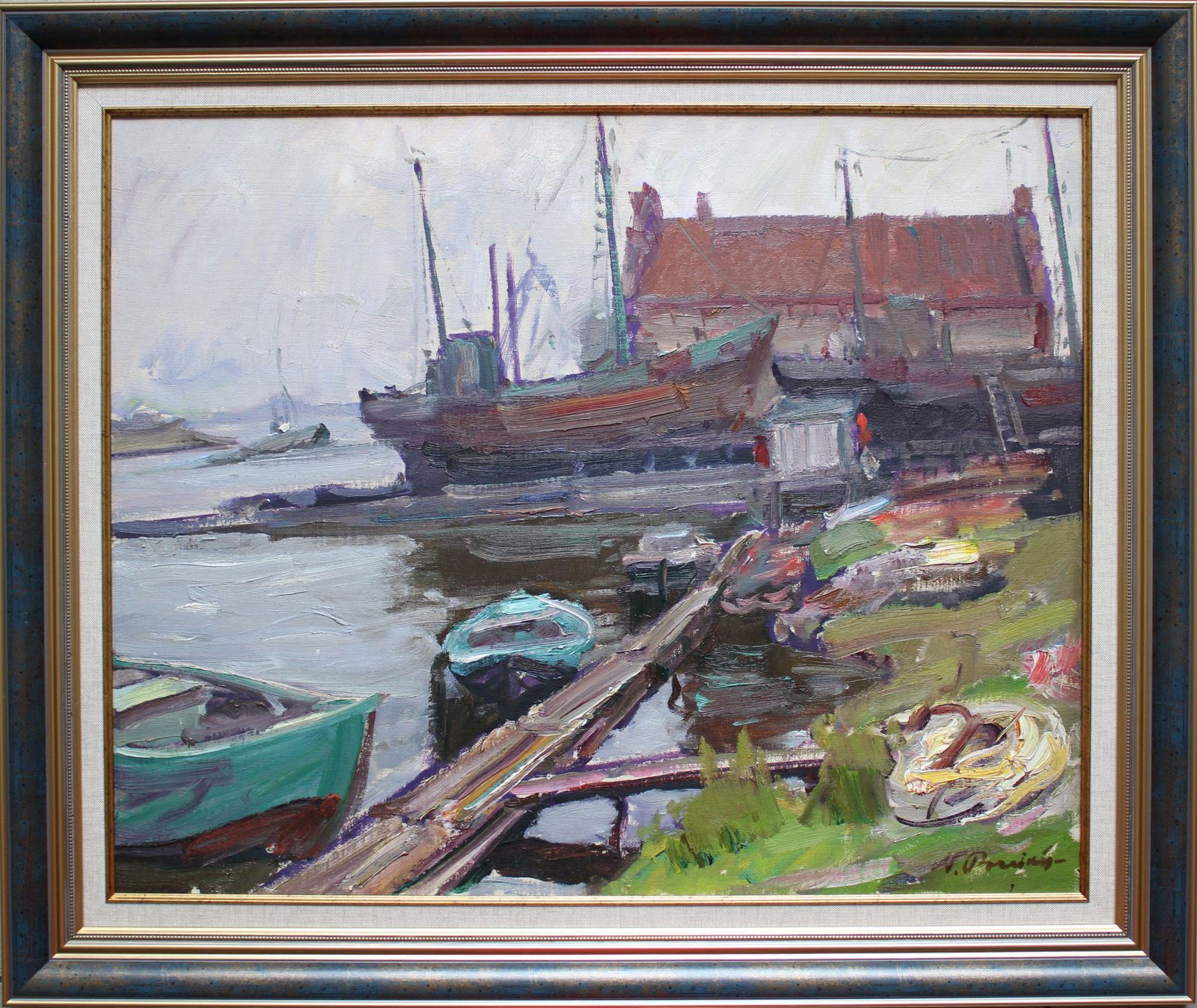Nikolajs Breikss Ship Repair. Oil On Cardboard photo furniture