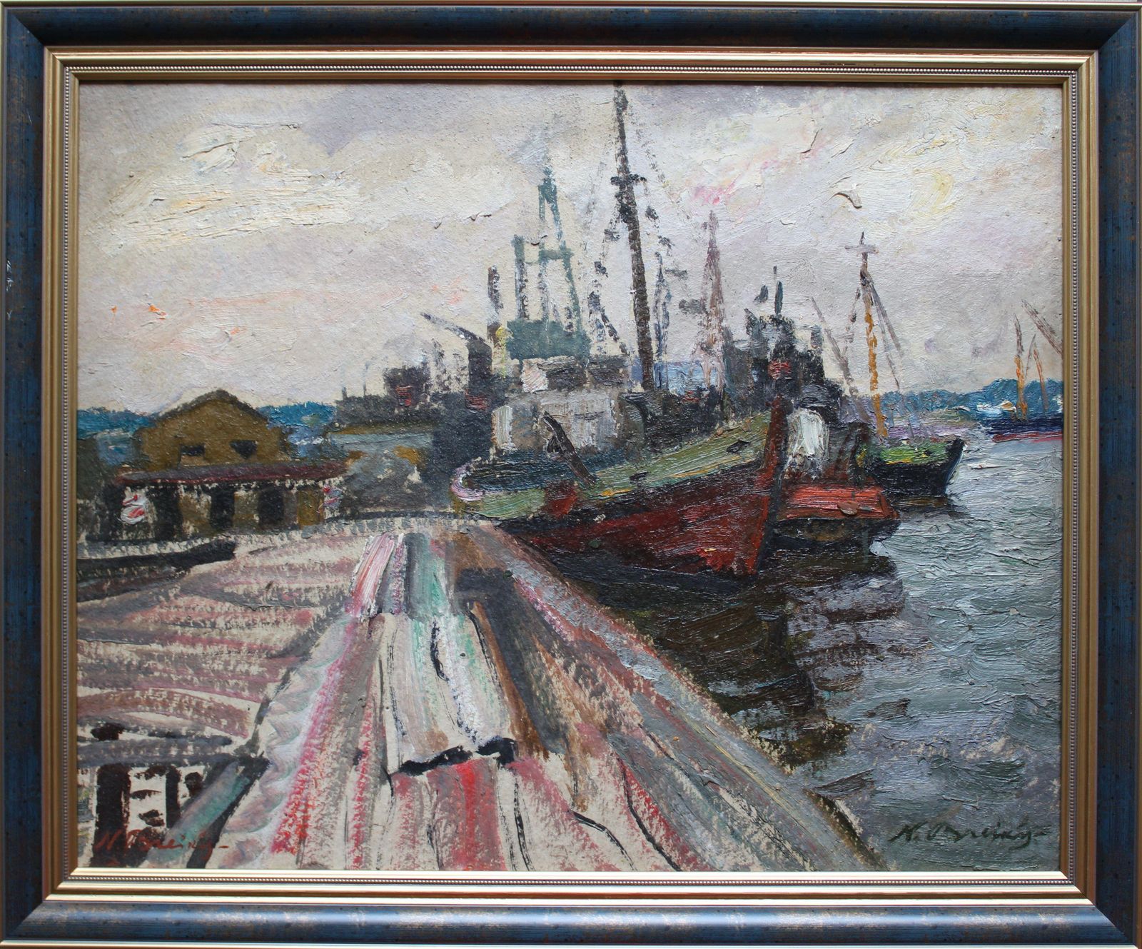 Nikolajs Breikss At The Port. 1966, Oil On Cardboard photo Art