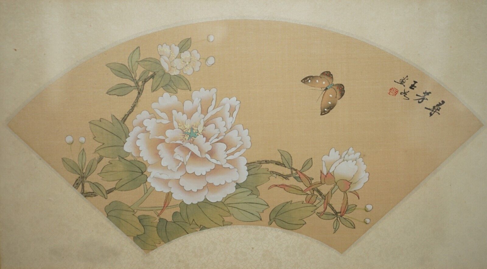 photo for sale Pair Of Signed Antique Chinese Watercolour Silk Paintings Of Geisha Girl Flowers