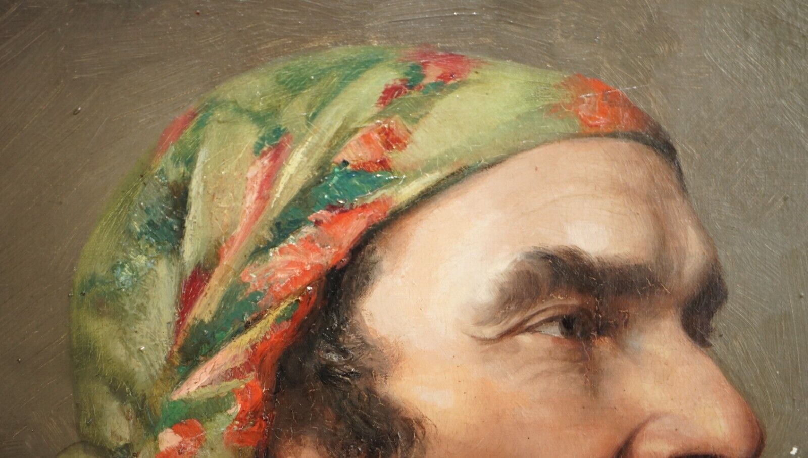 Antique Circa 1860 French Napoleon III Oil Painting Of A Gentleman In Headscarf photo Art