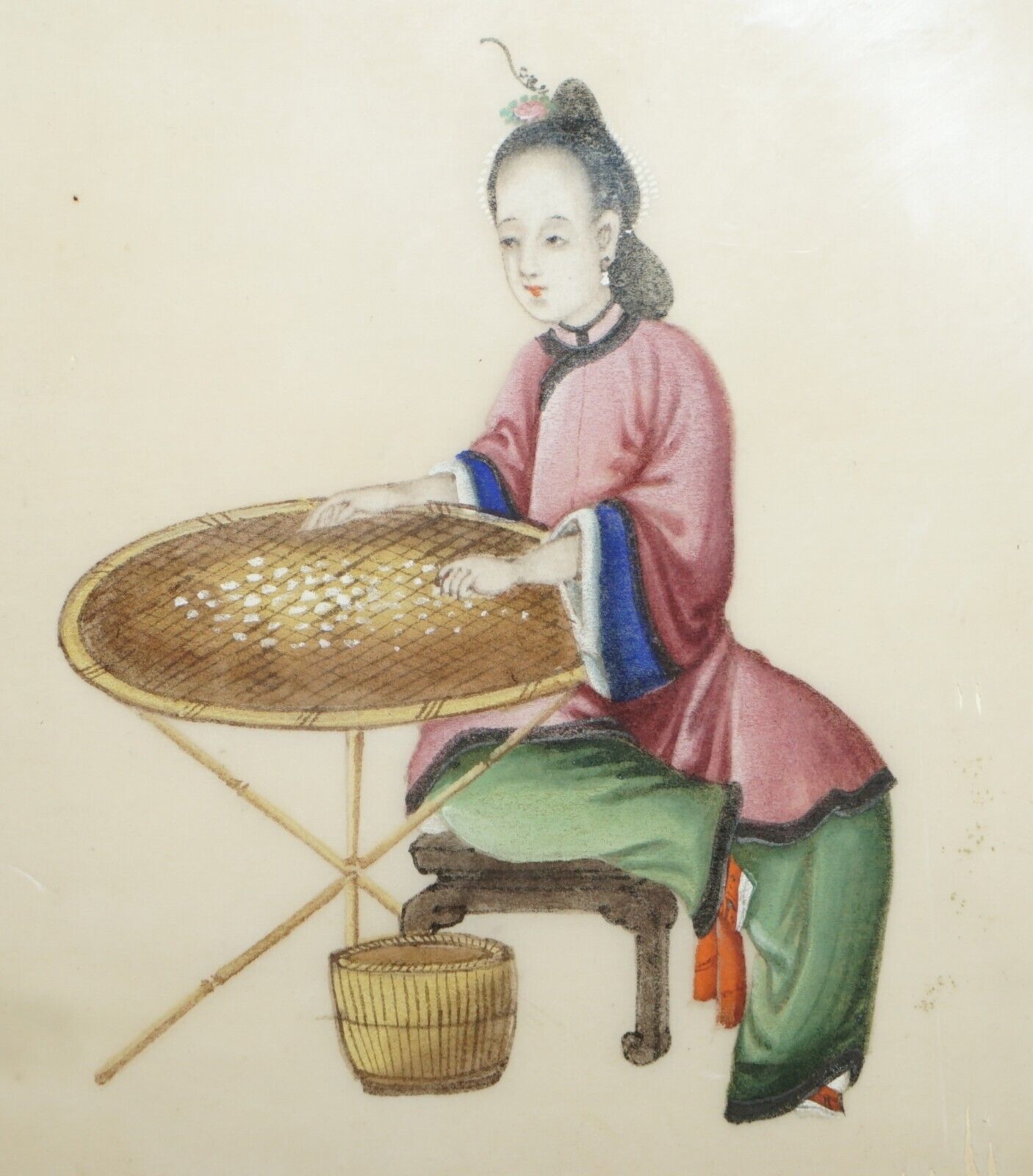 Four Antique 19th Century Circa 1880 Chinese Gouaches On Rice Paper Geisha Girls photo buy