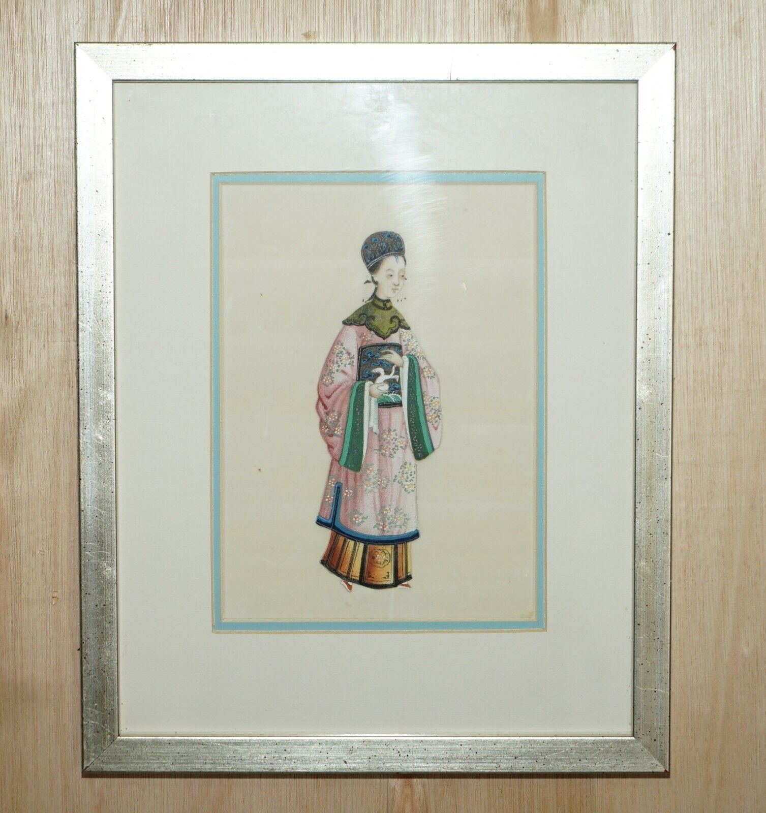 Pair Antique 19th Century 1880 Chinese Gouaches On Rice Paper Geisha Girl & Lord photo furniture