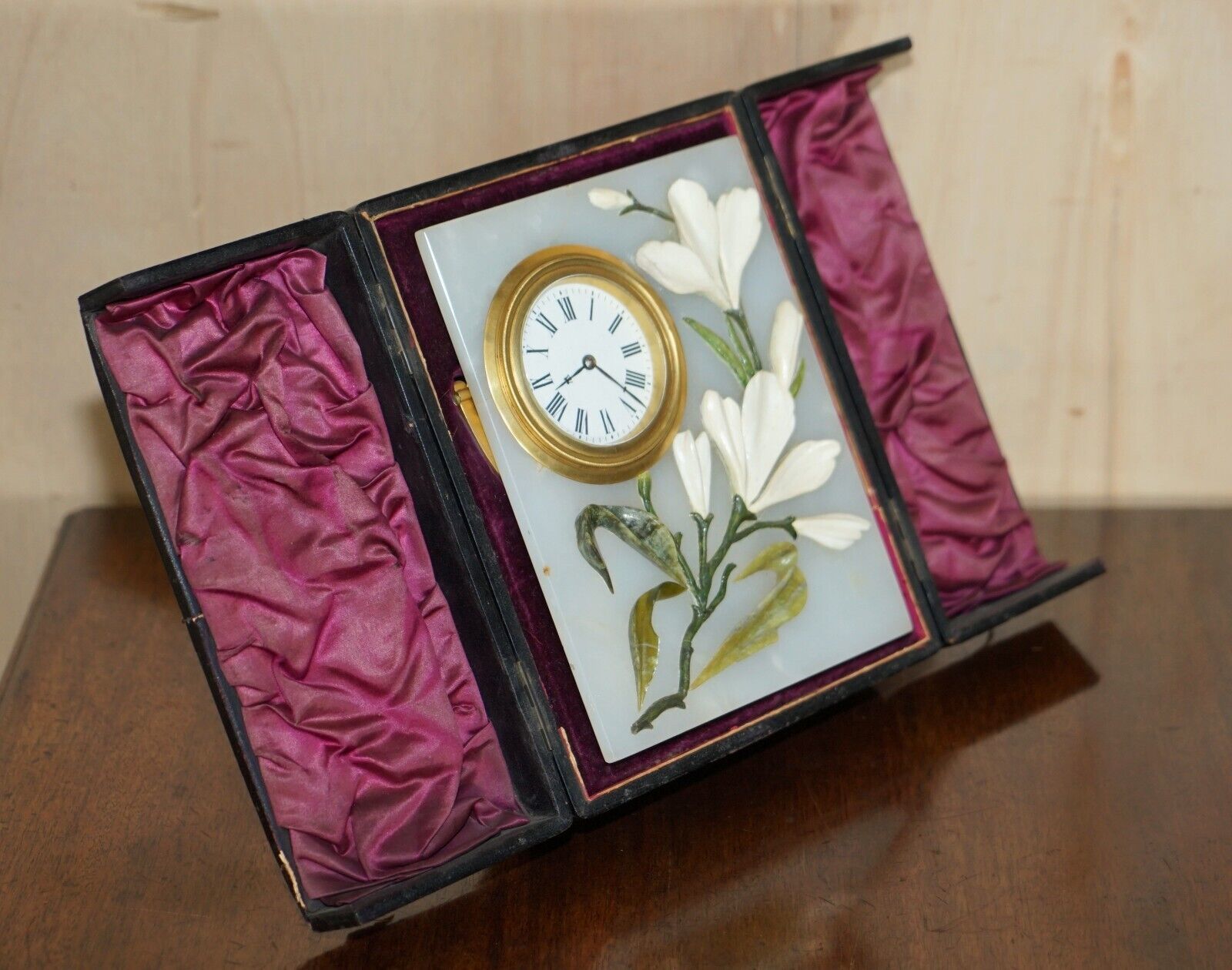 Very Fine Royal Warrant John D Harris Marble & Pietra Dura Boudoir Clock In Case photo Home Decor