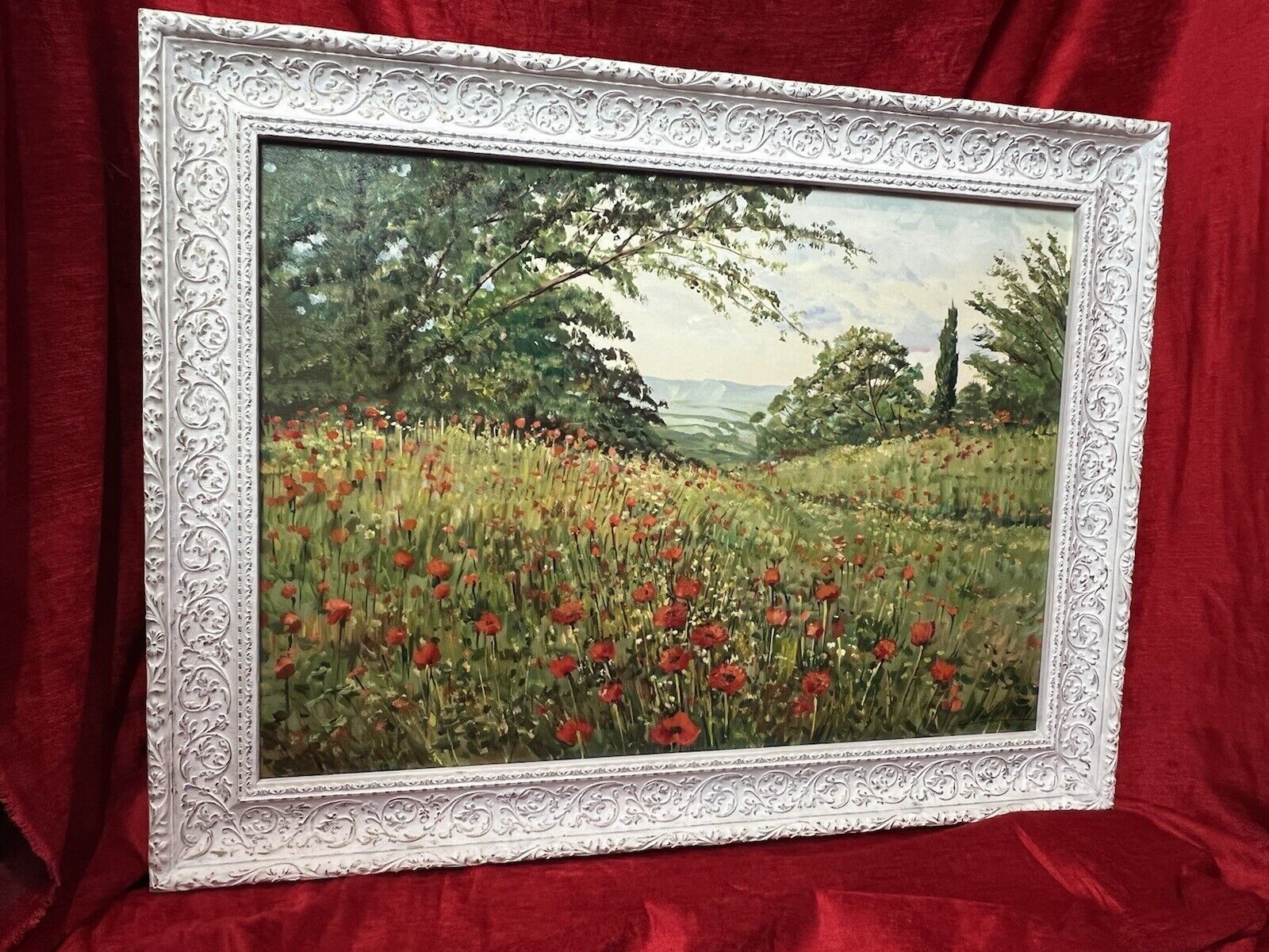 Field Of Poppies After Claude Monet Impressionistic Oil Painting Signed photo vintage