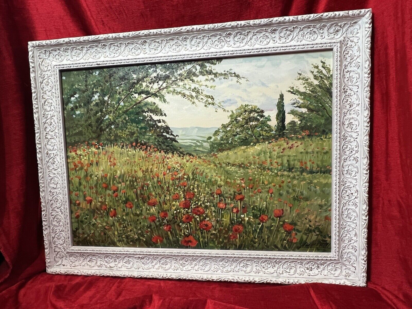 photo furniture Field Of Poppies After Claude Monet Impressionistic Oil Painting Signed
