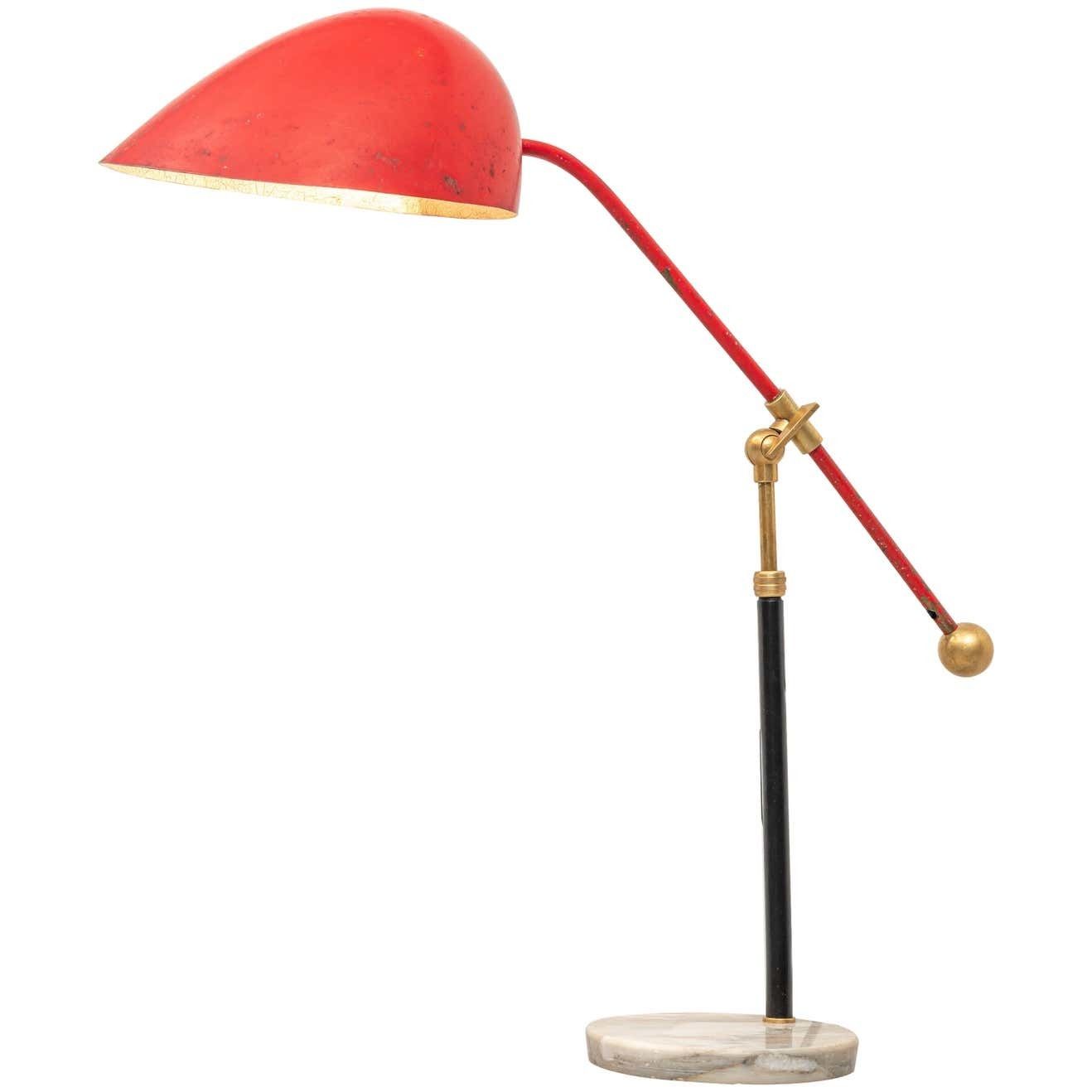 Angelo Brotto 5023 Table Lamp In Marble, Metal And Brass For Esperia, 1950's