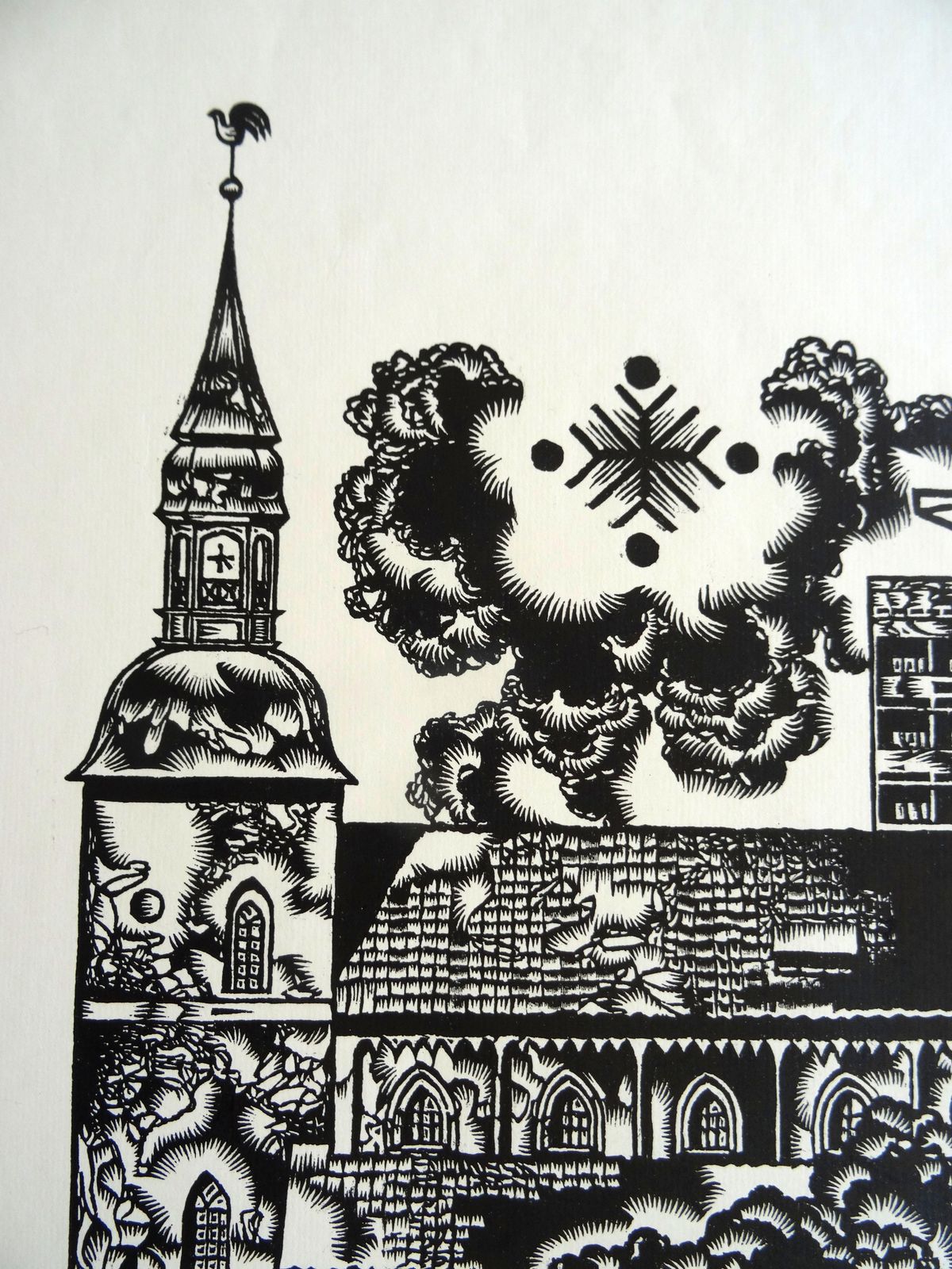 Dainis Rozkalns Dedication To Valmiera City. 1982, Linocut. photo for sale