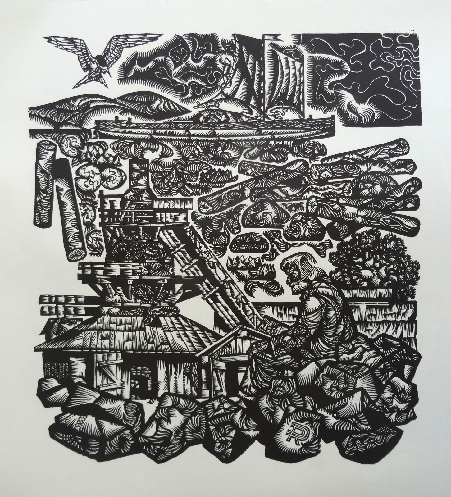 Dainis Rozkalns Fatigue. 1977, Paper, Linocut, Print