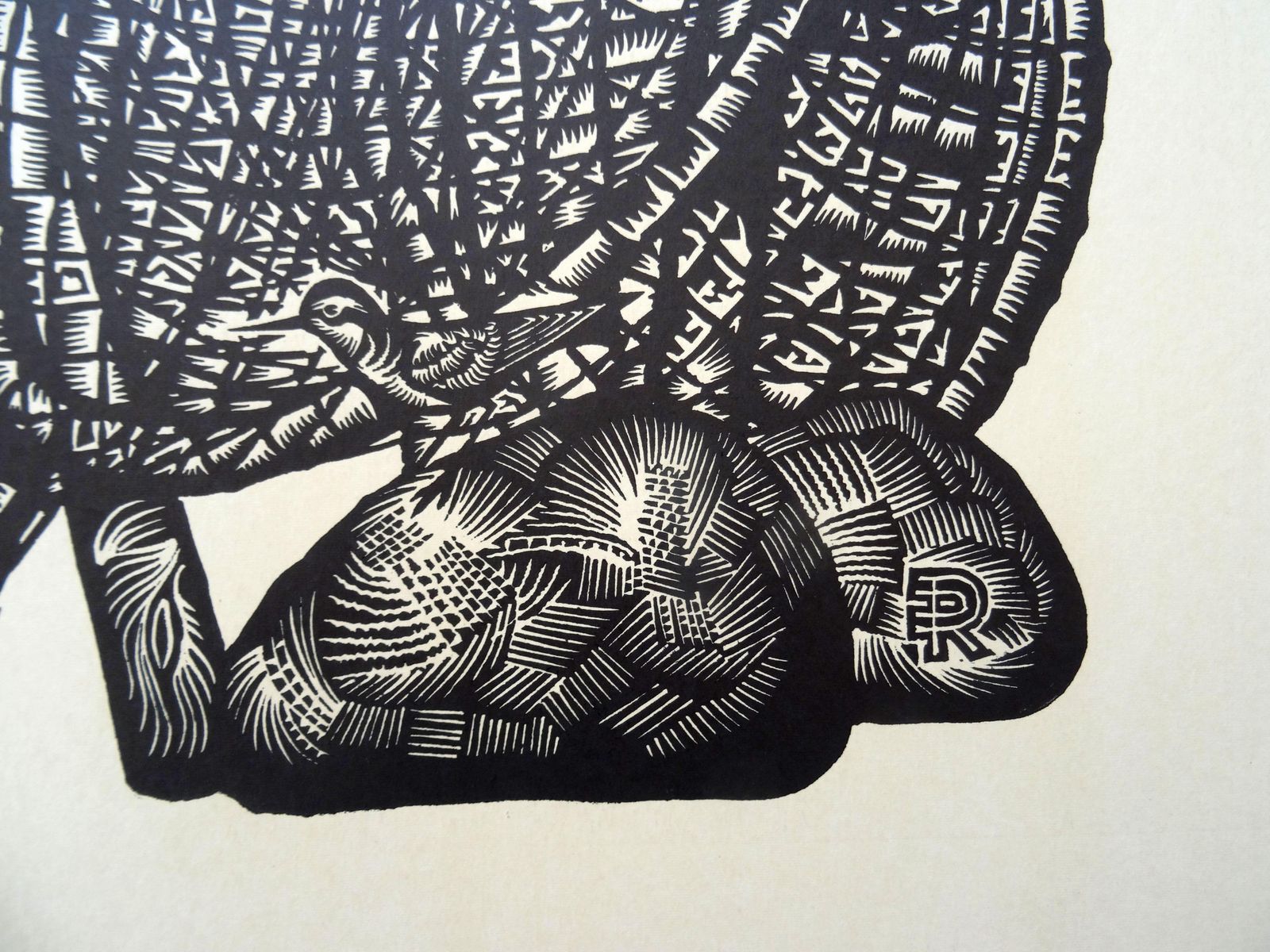 Dainis Rozkalns Bird Green Sandpiper. 1976., Paper, Linocut photo furniture