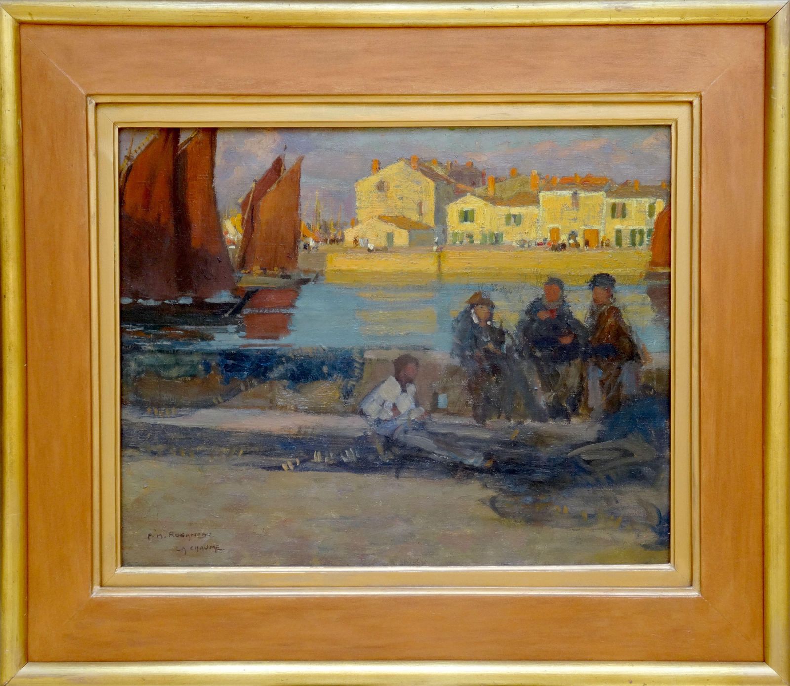 Francois Maurice Roganeau Le Port De La Chaume. Oil On Canvas photo furniture