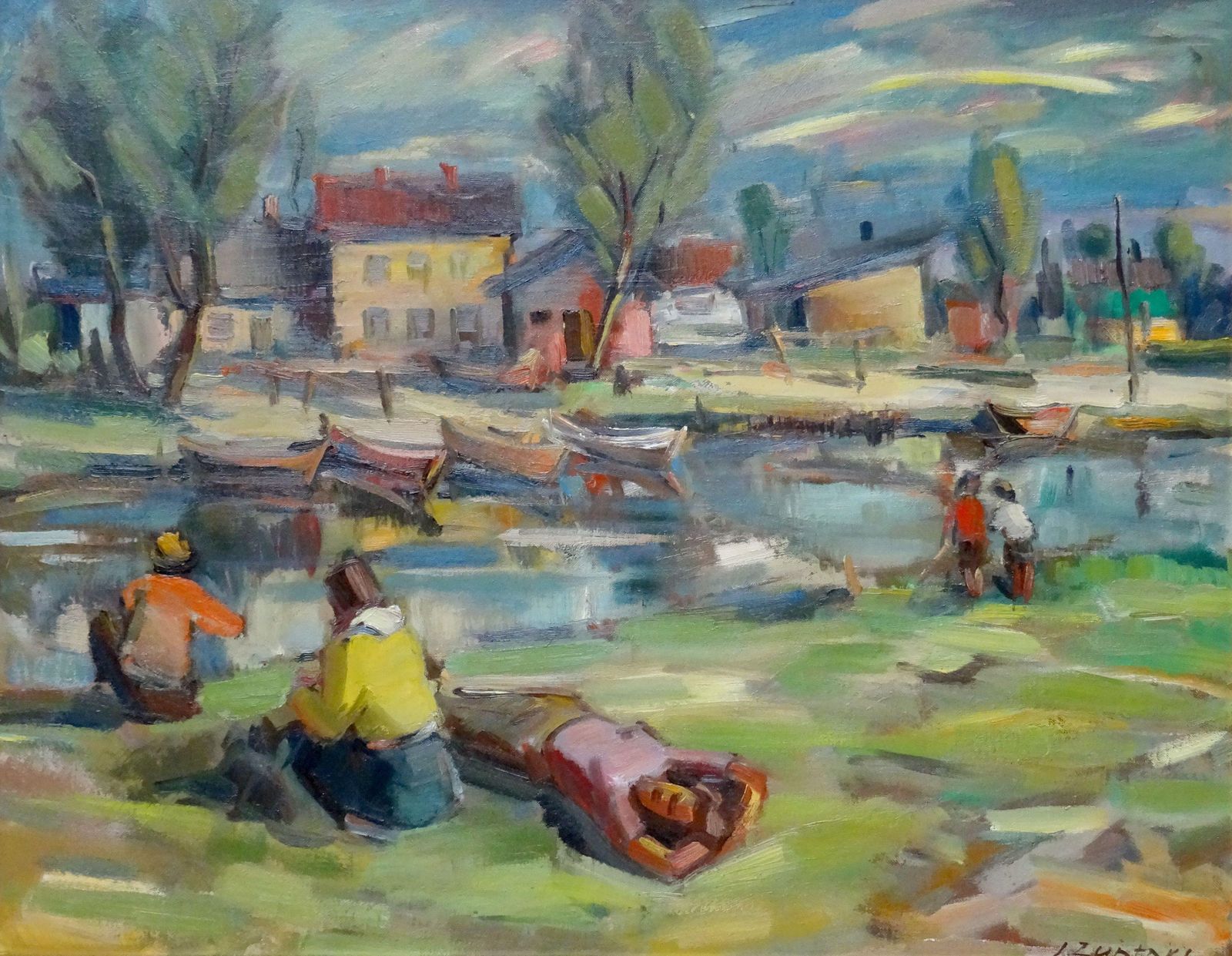 Janis Rudolfs Zuntaks By The River. Canvas, Cardboard, Oil