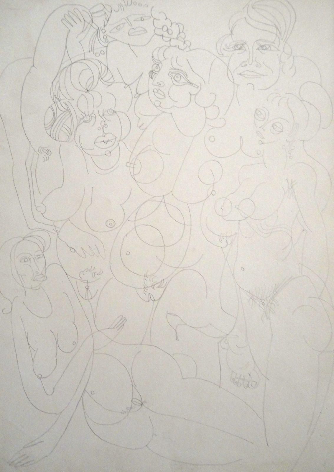 Vladimir Glushenkov Composition With Women. 1968. Paper, Pencil photo furniture