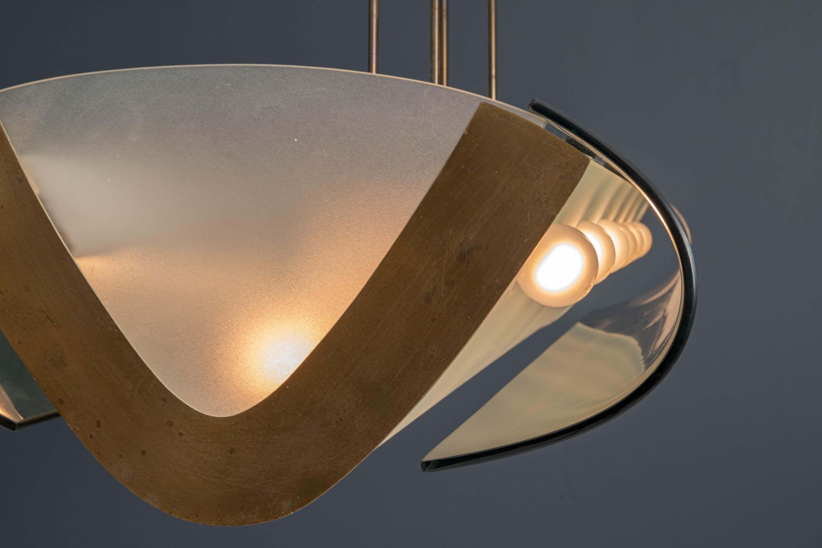 Max Ingrand Fontana Arte Nr. 2296 Plafondlamp In Glas, Messing En Metaal, Italië, Ca. Jaren 1950 photo furniture