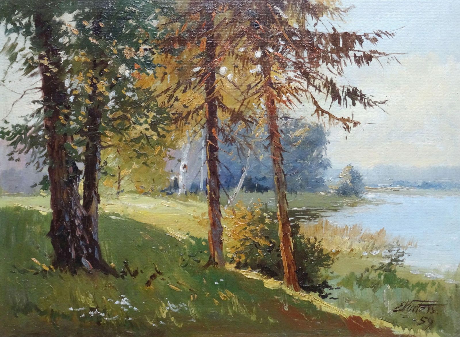 Edgars Vinters Lakeside. 1959, Oil On Cardboard, 1959