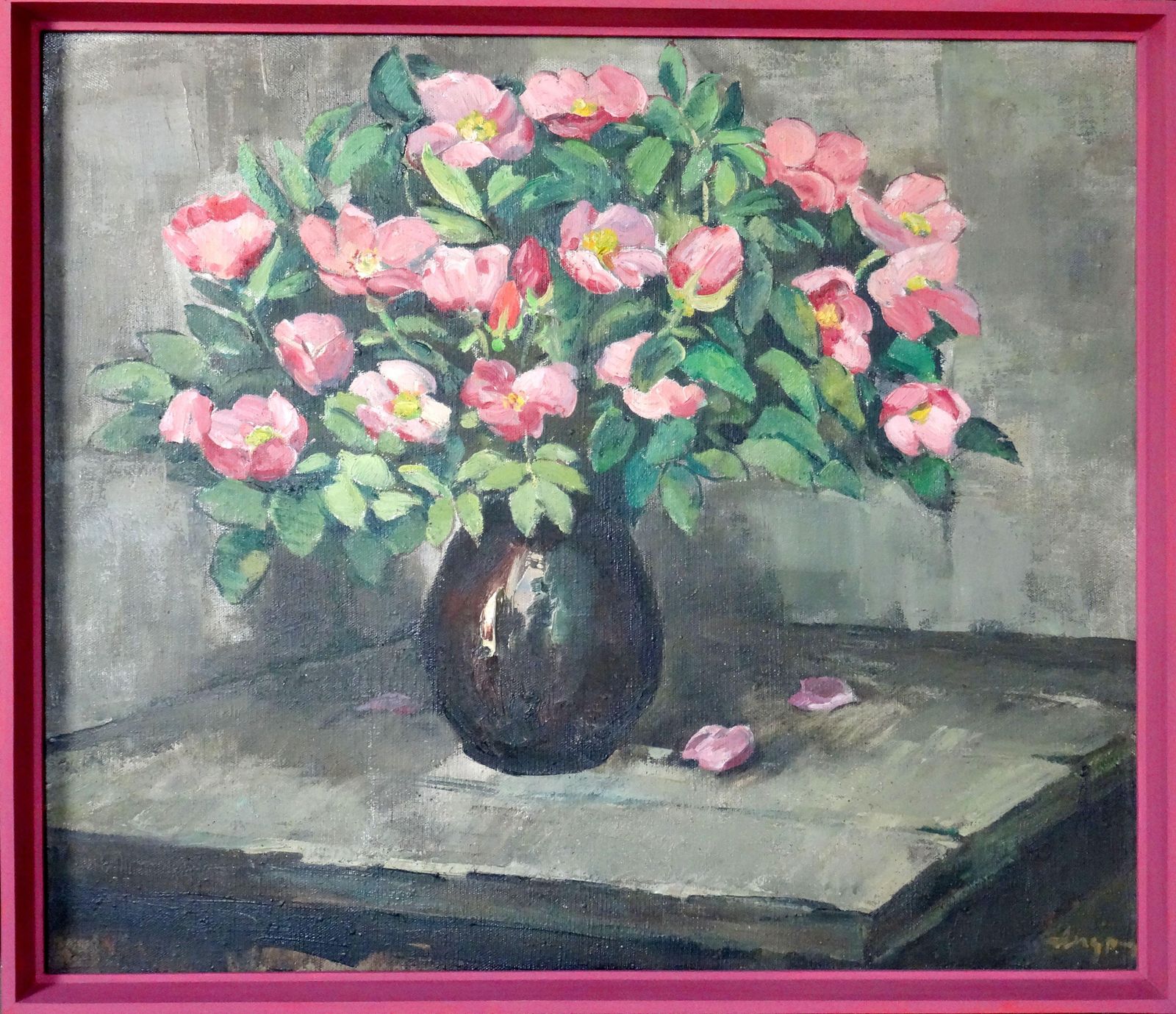 Vladimir Andrijenko Pink Peonies In Vase. 1983, Canvas, Oil photo furniture