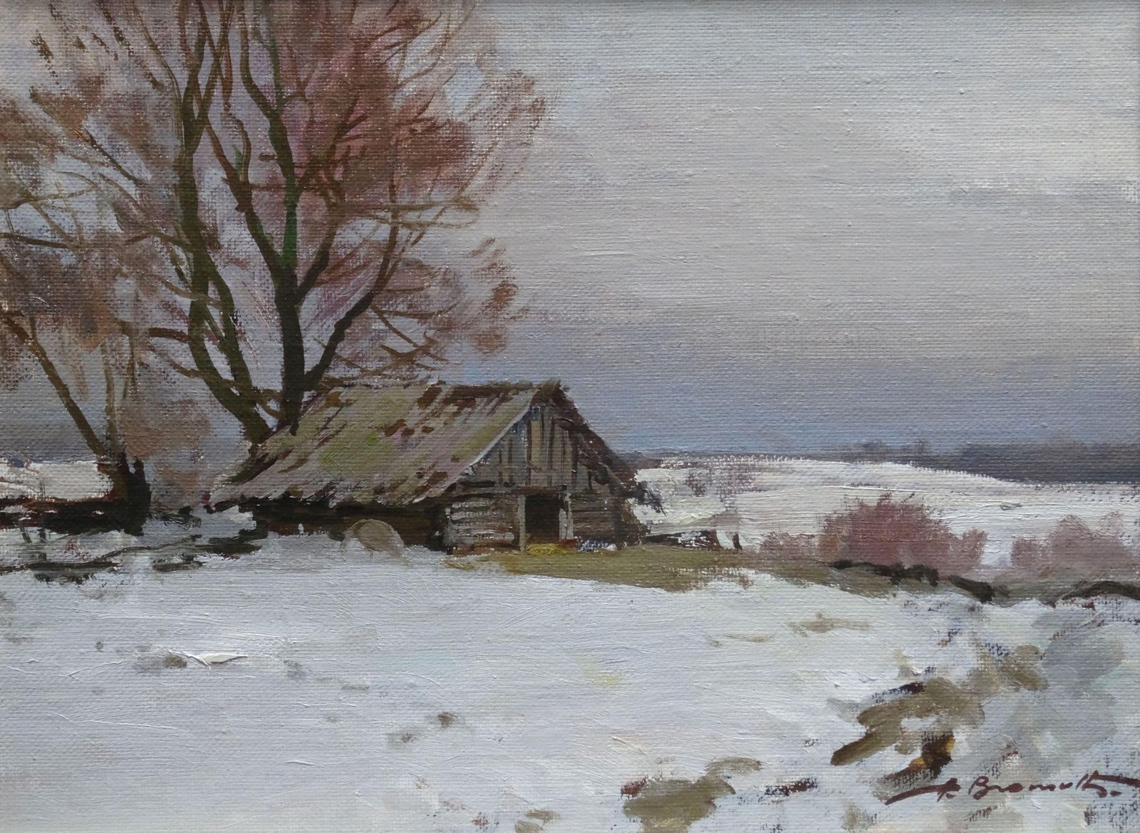 Alfejs Bromults Winter In The Village. Oil On Canvas And Cardboard photo 700.0