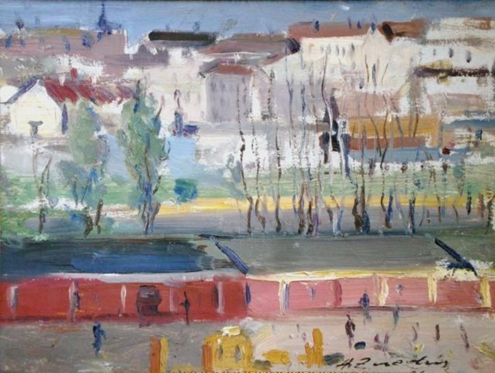 Aleksandrs Zviedris The Street. 1960s. Oil On Cardboard,
