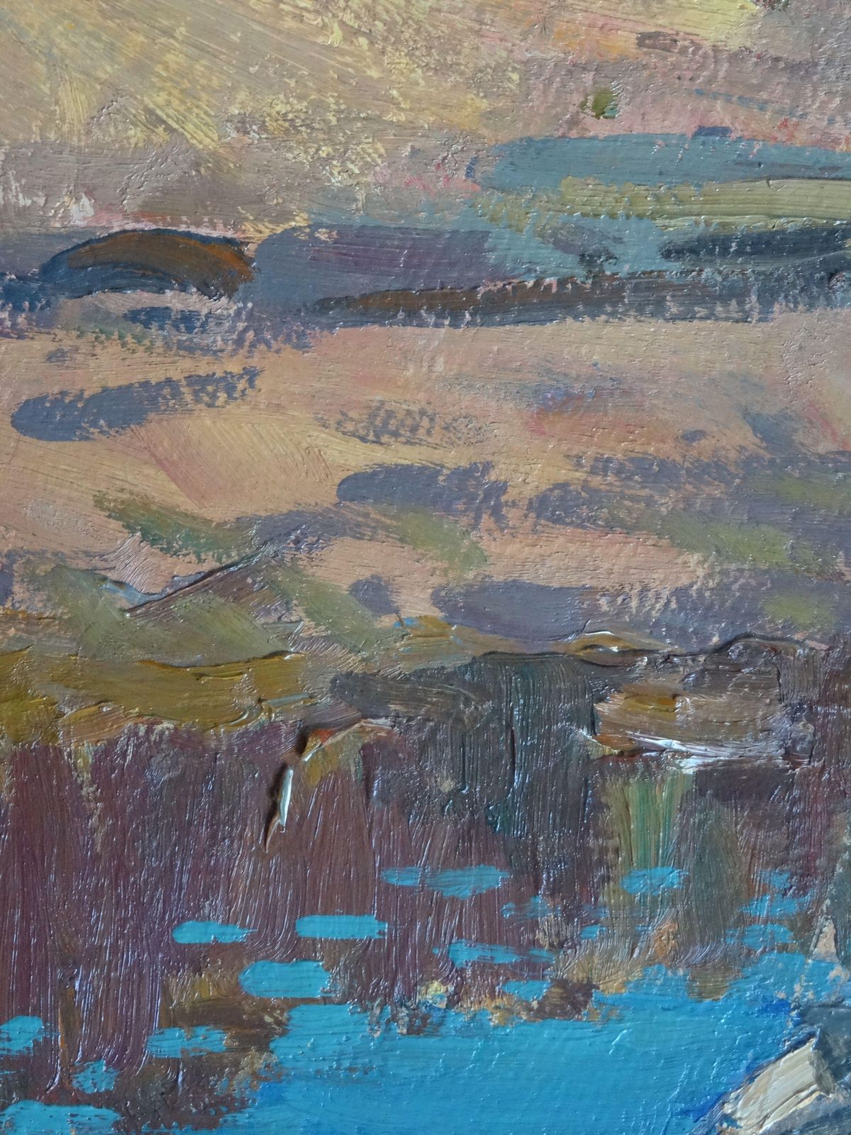 Alfejs Bromults Boat On The River Bank. 1980. Oil On Cardboard photo 718.0