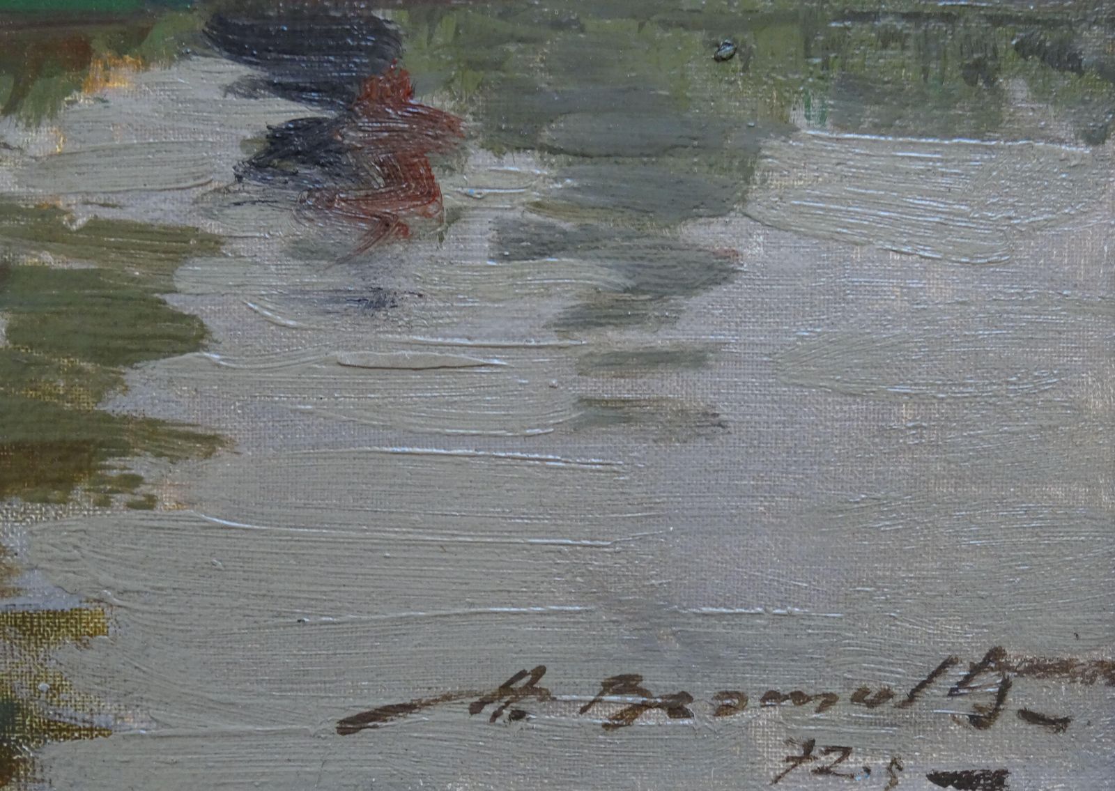 Alfejs Bromults The Lakeshore. 1972, Oil On Cardboard photo for sale