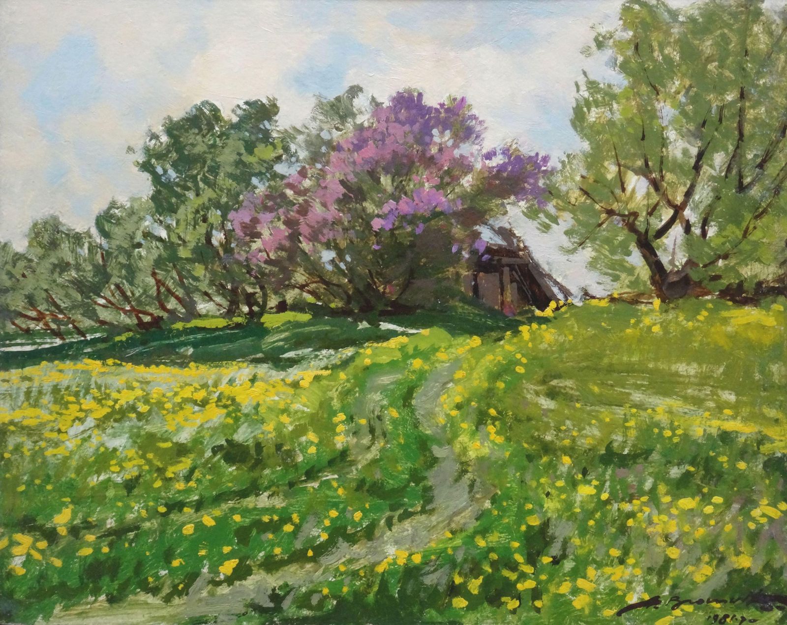 Alfejs Bromults Dandelions Are Blooming. 1981. Oil On Cardboard