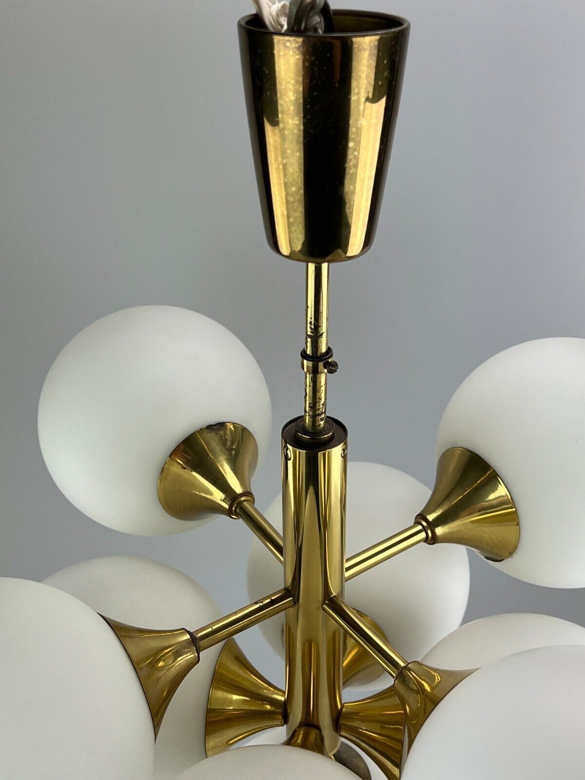 60s 70s 9 Flame Sputnik Chandelier Kaiser Leuchten Opal Glass Design photo vinterior