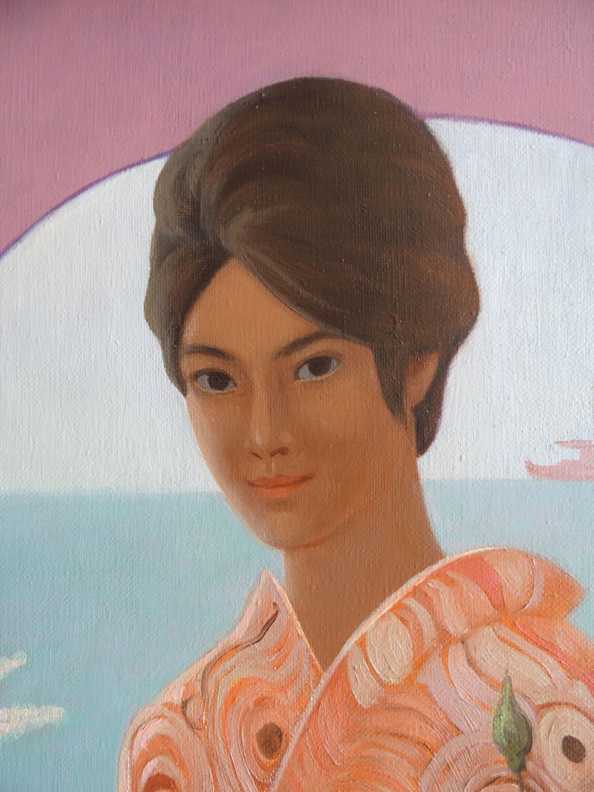 Jadviga Zjilvinska The Japanese,  Oil On Canvas 1970 photo vintage