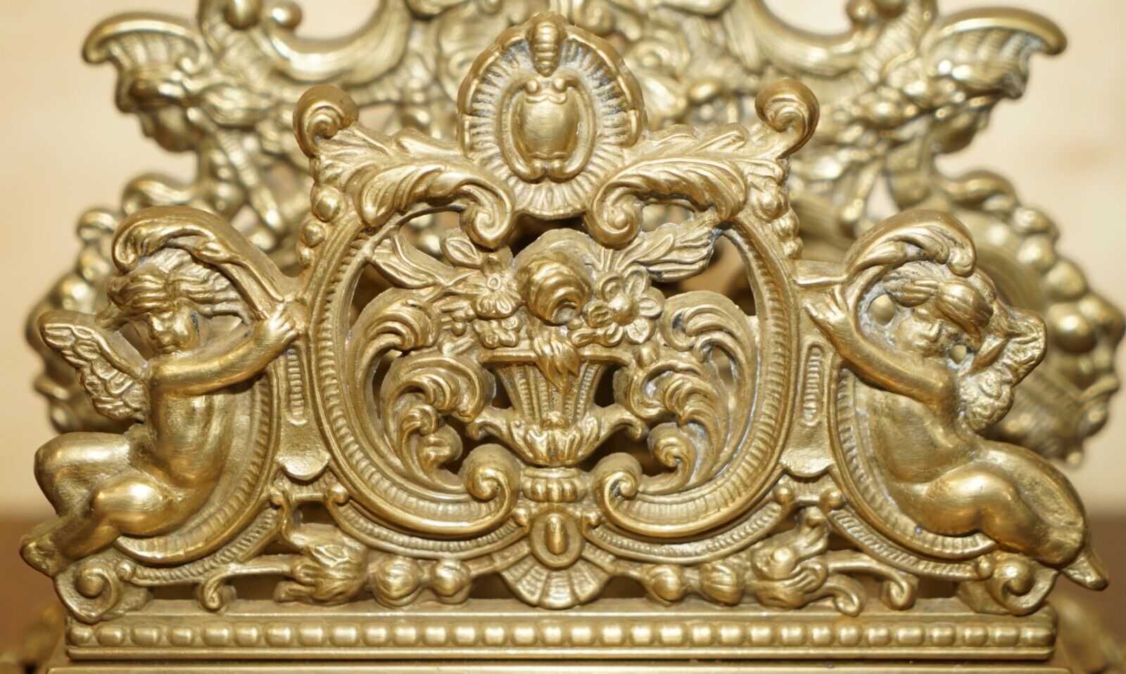 Lovely Antique French Baroque Repousse Gilt Brass Cherub Inkwell Letter Stand photo Home Decor