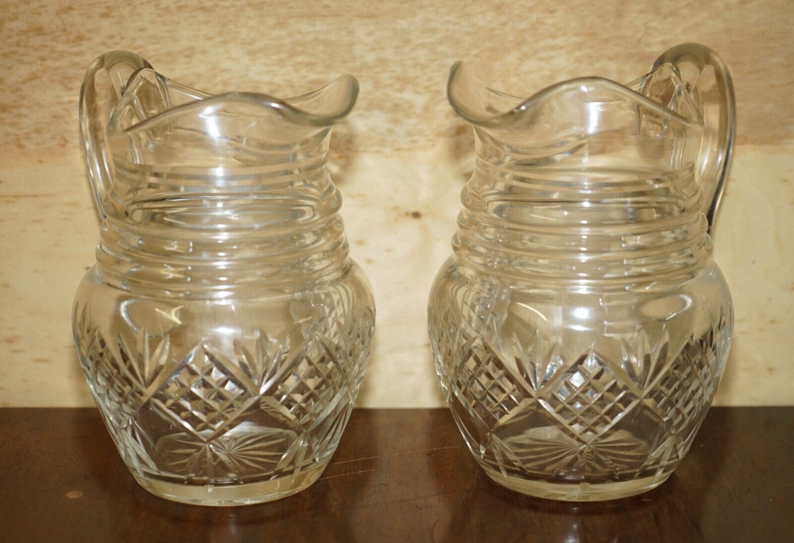 Vintage Pair Of Circa 1930's Heavy Cut Glass Jug Art Deco Jugs Cockatail Bar Etc