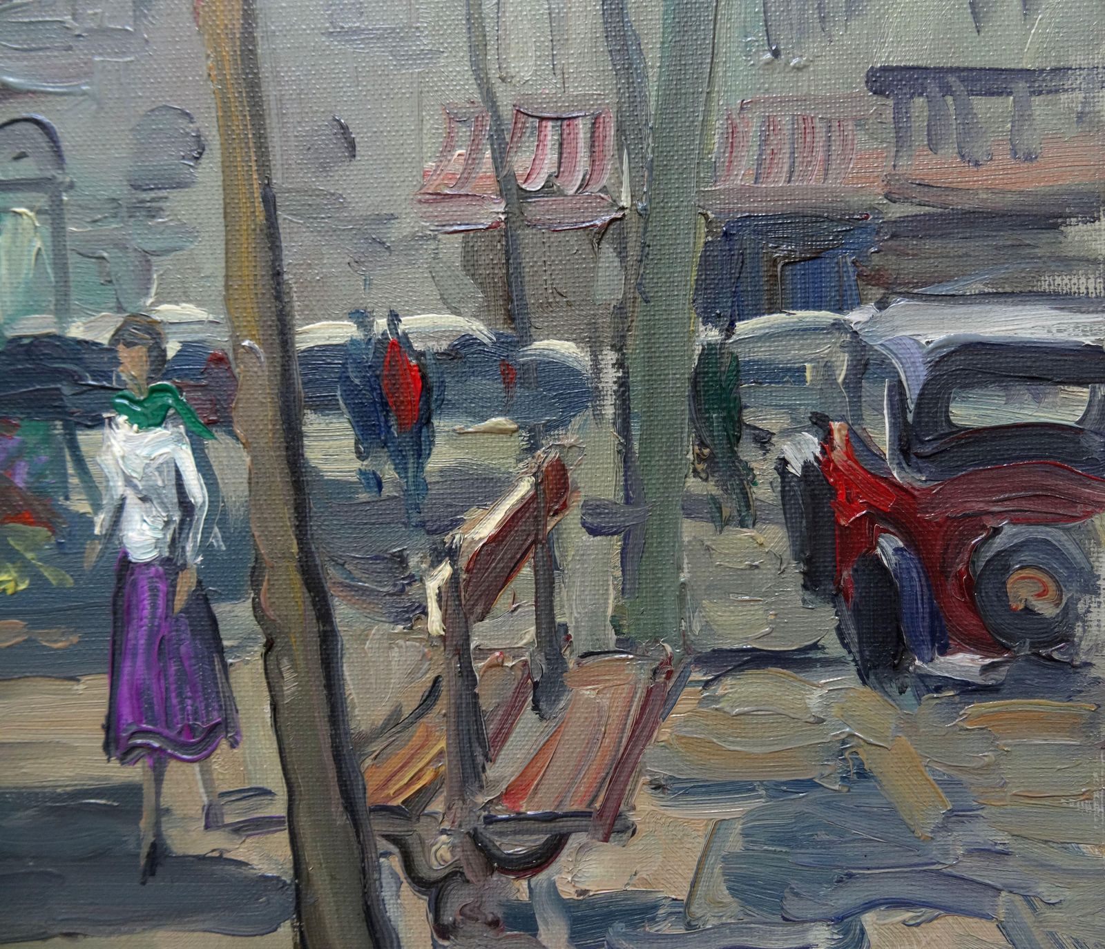 Constantine Kluge Flower Market In Front Of The Madeleine In Paris. Oil On Canvas photo for sale