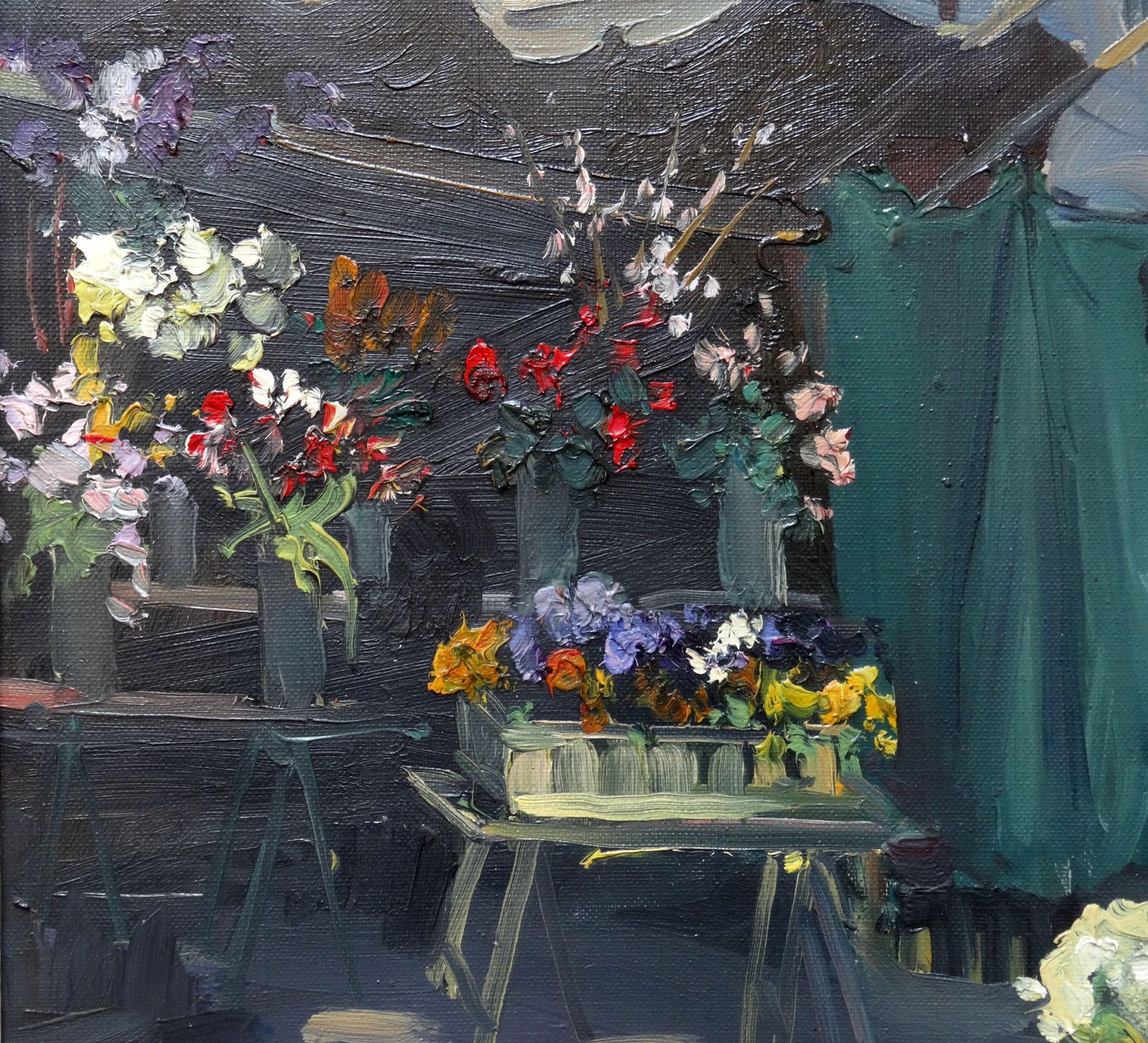 Constantine Kluge Flower Market In Front Of The Madeleine In Paris. Oil On Canvas photo vinterior