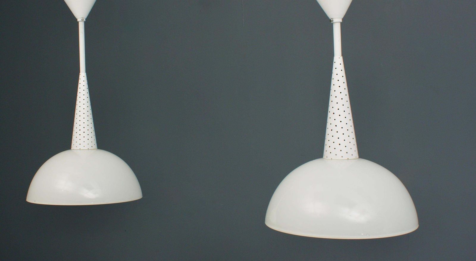 Set Of 4 Mathieu Mategot For Holophane Ceiling Lamps In Metal And Glass 1950's photo for sale