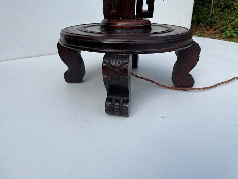 Antique Hand Carved Hardwood Oriental Dragon Floor Lamp 1920's photo vintage