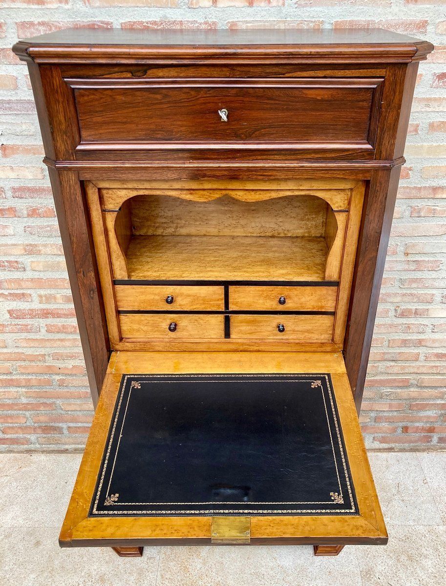 Mid 19th Century French Louis Philippe Carved Walnut Secretary Cabinet, 1890s photo vintage