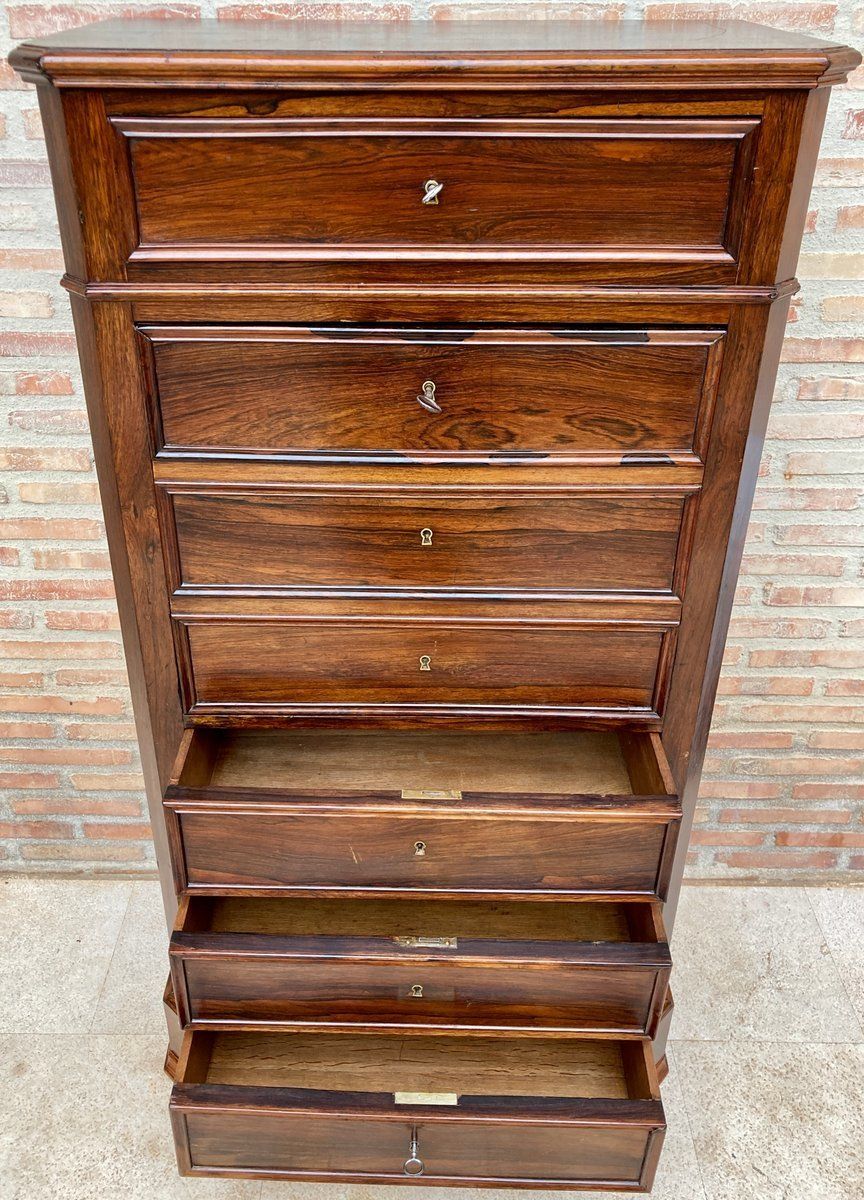photo vintage Mid 19th Century French Louis Philippe Carved Walnut Secretary Cabinet, 1890s