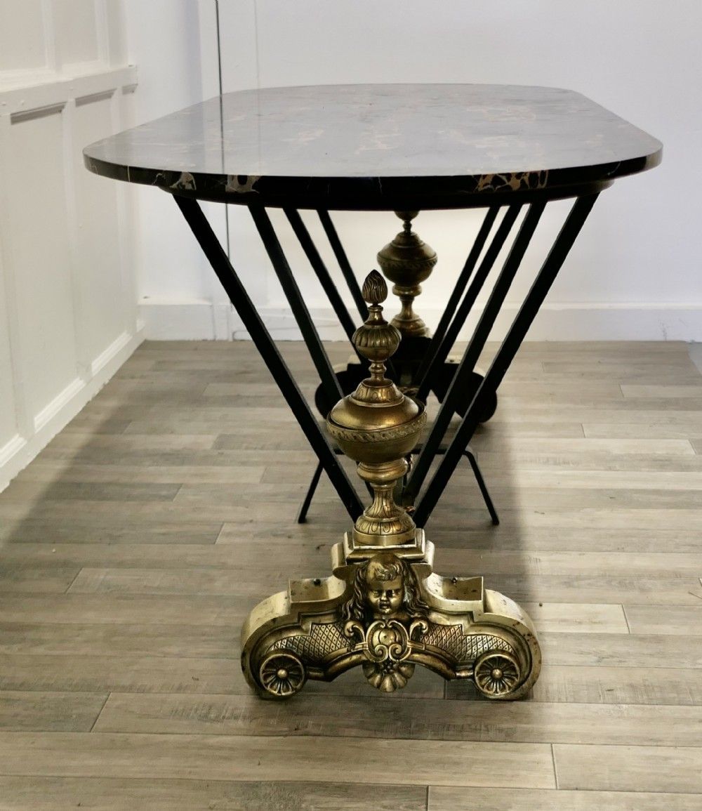 French Brass And Iron Marble Top Centre Table photo Furniture