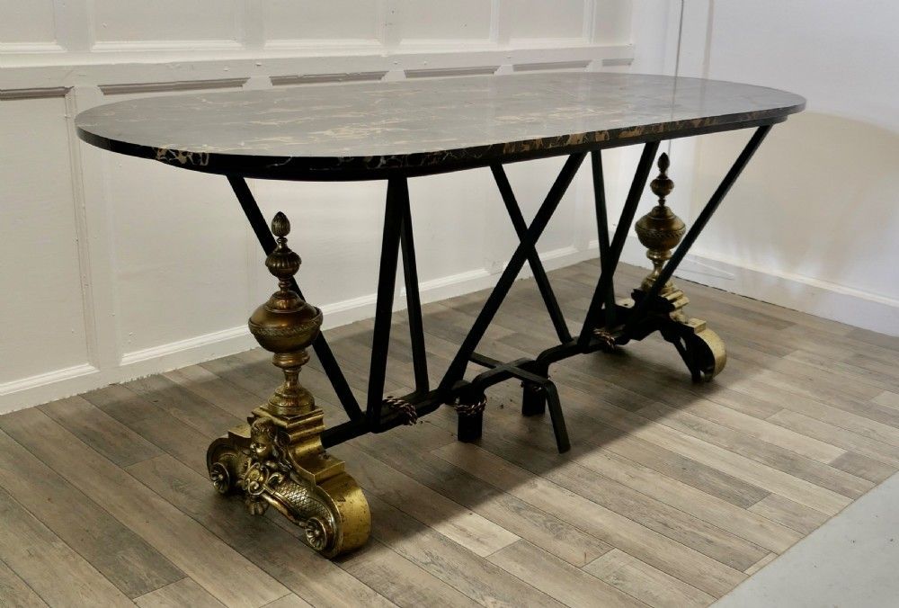 French Brass And Iron Marble Top Centre Table photo 2280.0