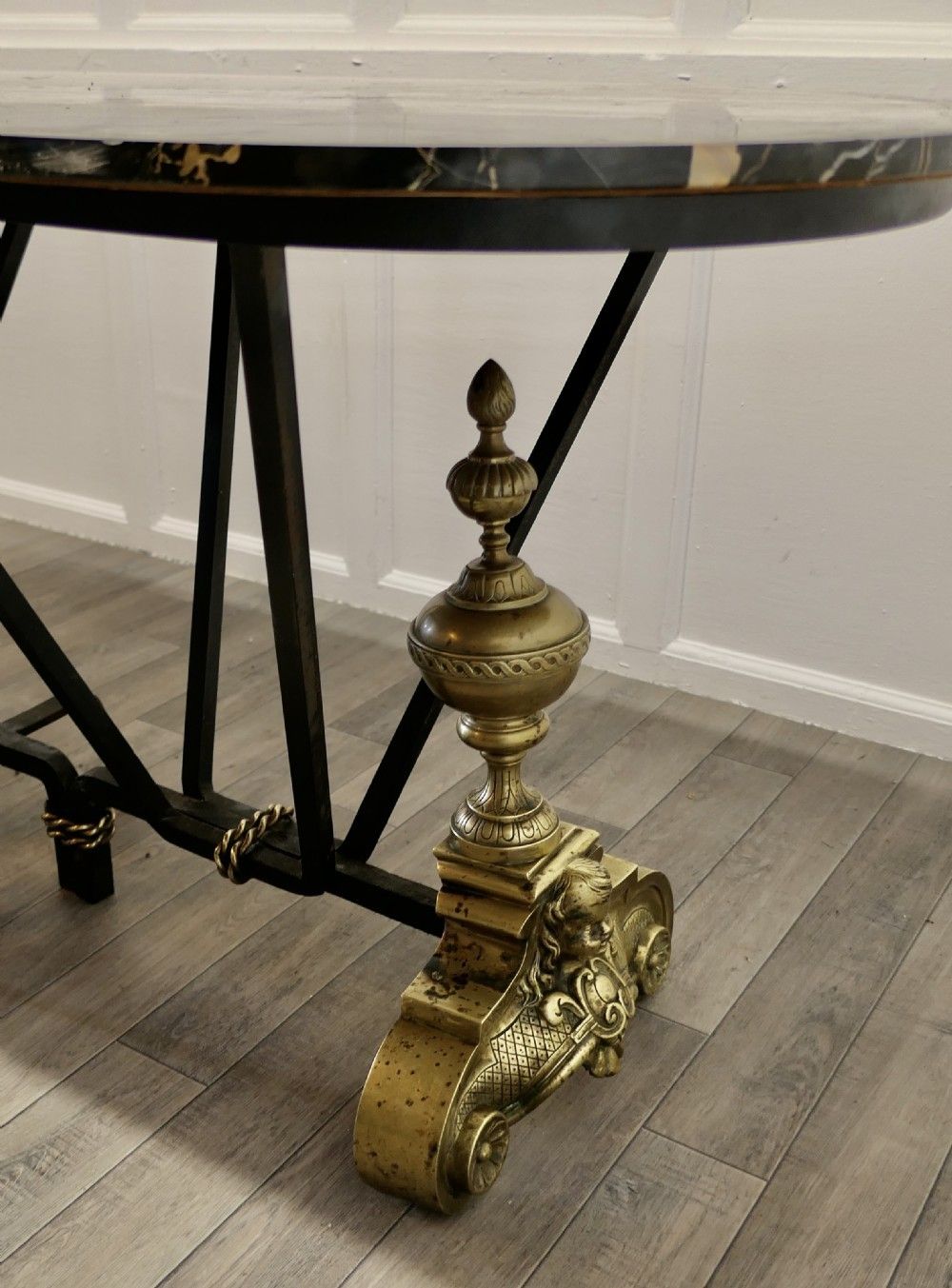 Furniture French Brass And Iron Marble Top Centre Table photo