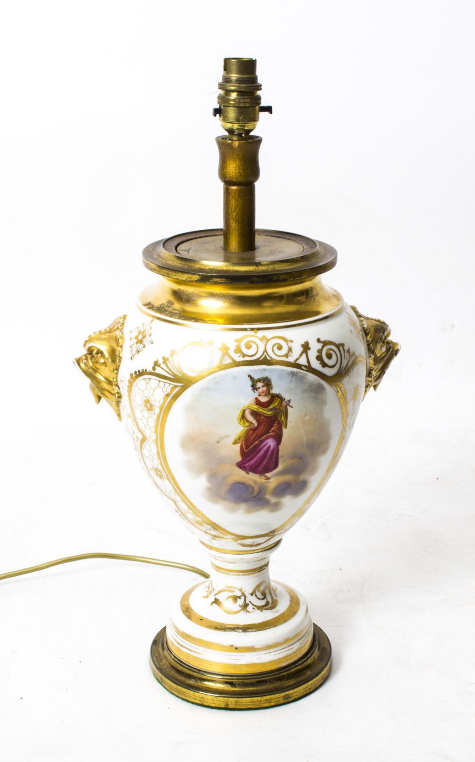 Lighting Antique French Hand Painted & Gilt Porcelain Lamp C.1850 photo