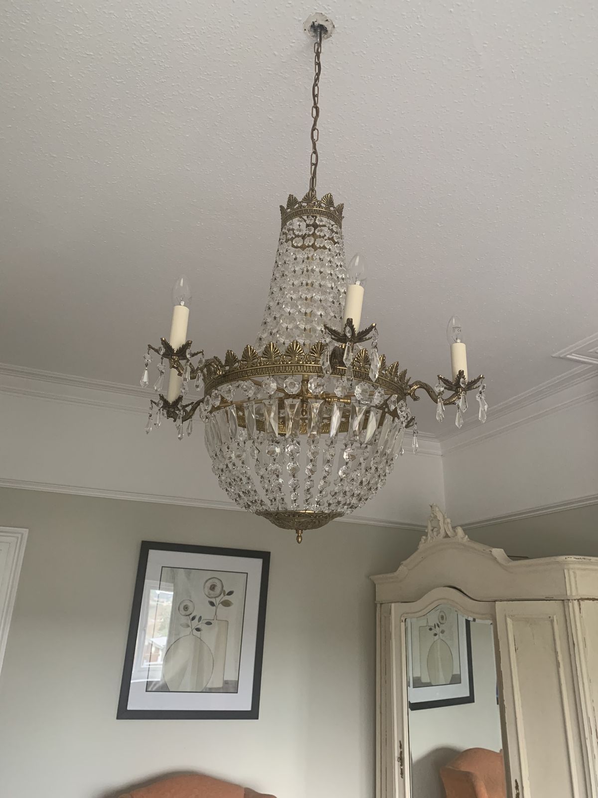 Antique Gilt Metal And Crystal Chandelier photo vinterior