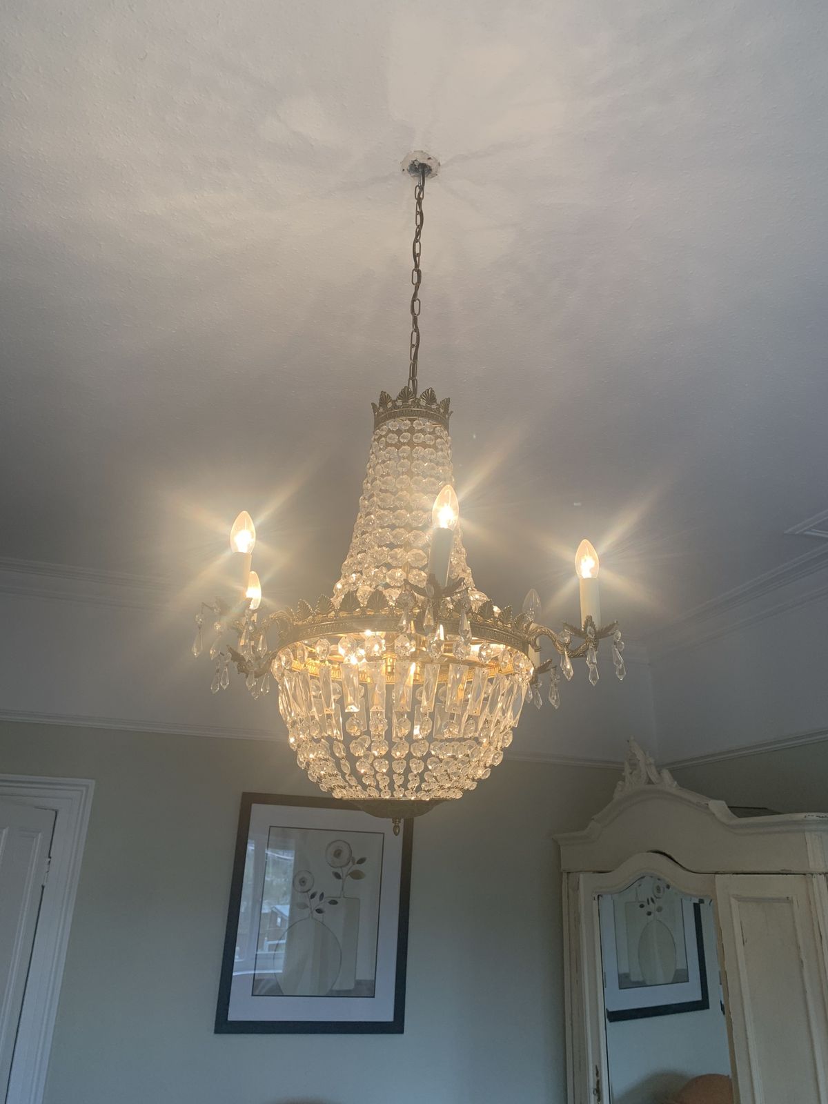 2850.0 Antique Gilt Metal And Crystal Chandelier photo