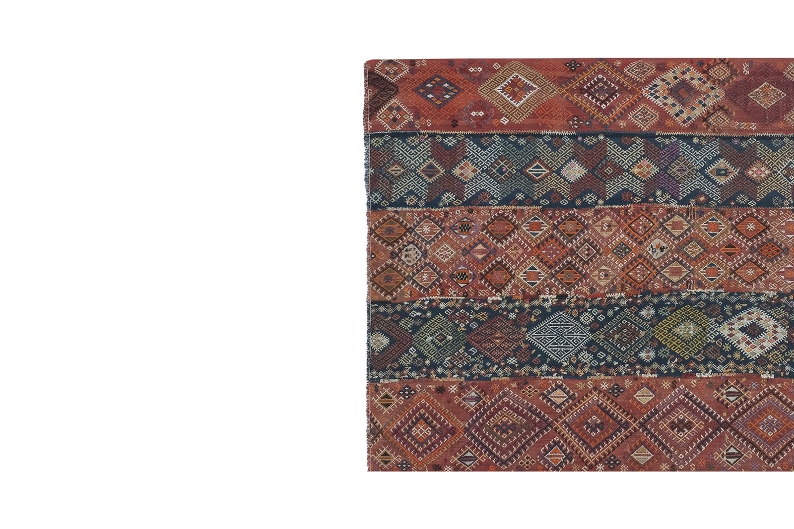 Textiles 1960s Turkish Cicim Kilim Embroidered Rug 5'1" X 12'4" photo