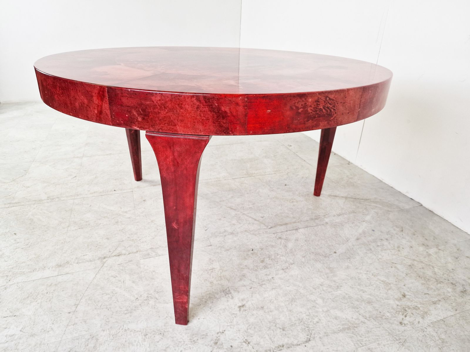 Furniture Italian Red Lacquered Goatskin / Parchment Dining Table By Aldo Tura, 1960s photo