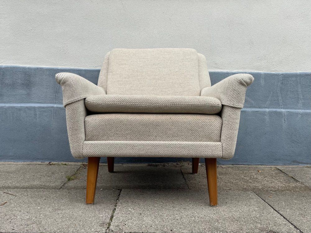 Vintage Armchair In Off White Wool By Folke Ohlsson For Fritz Hansen, 1960s photo for sale