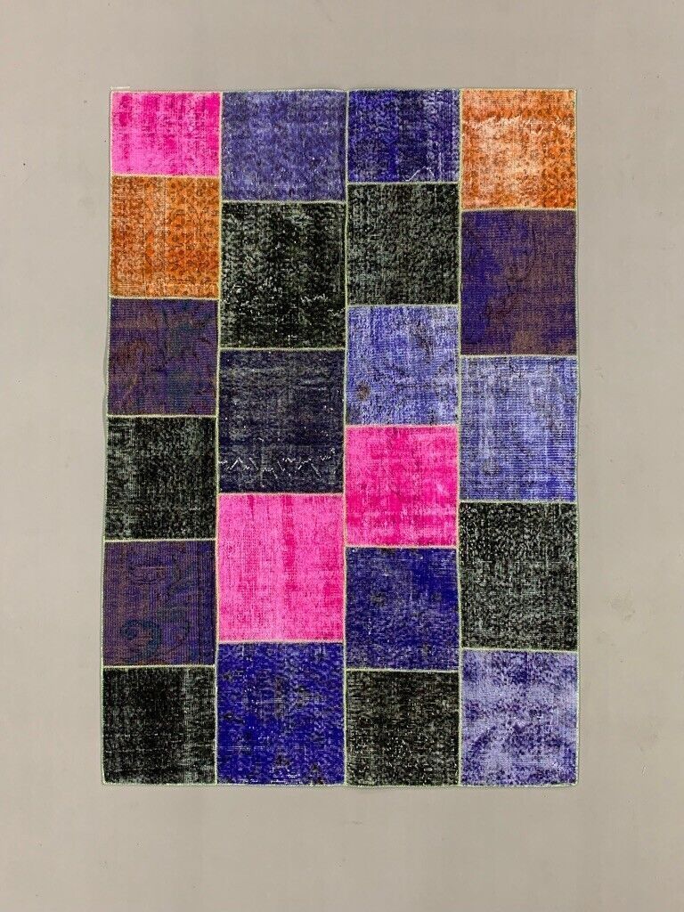 Distressed Vintage Turkish Patchwork Rug 221x150 Cm Wool Medium
