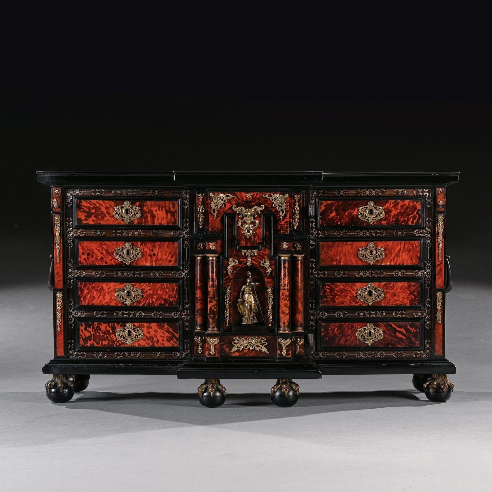 Rare Pair Of 17th Century Spanish Baroque Gilt Bronze Mounted Ebonised And Tortoiseshell Cabinets photo vintage