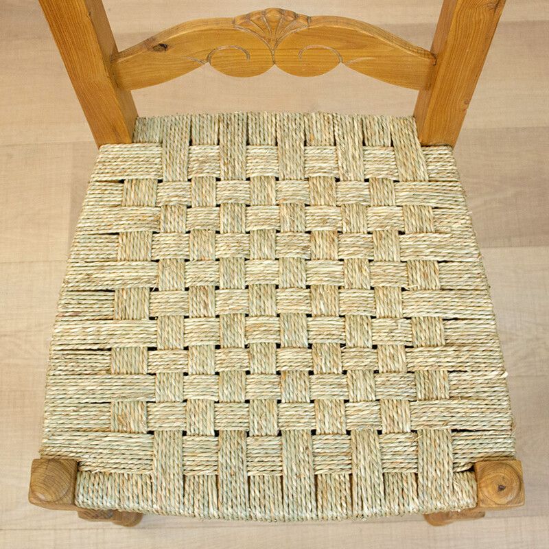 photo for sale Vintage Rustic Chair In Wood And Cord, Spain 1950s