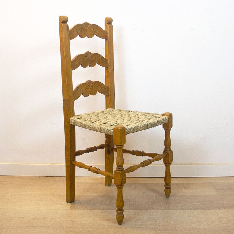 Vintage Rustic Chair In Wood And Cord, Spain 1950s photo Furniture