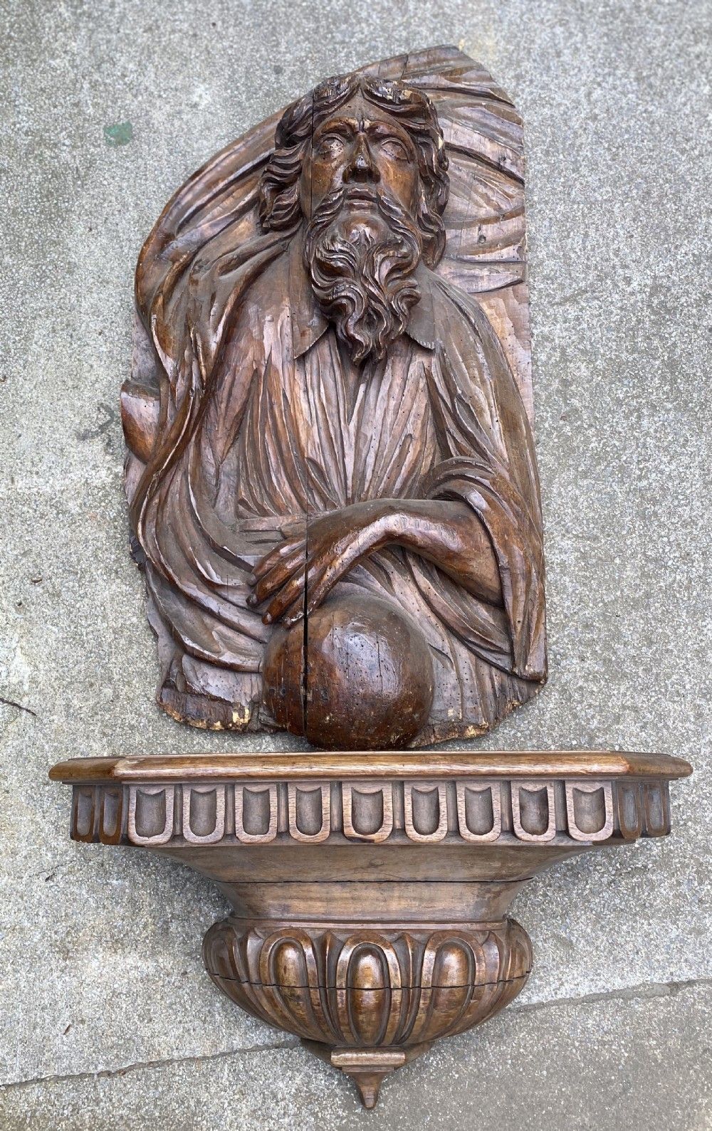 Large C17th Carved Walnut Figure Of God The Father With Orb
