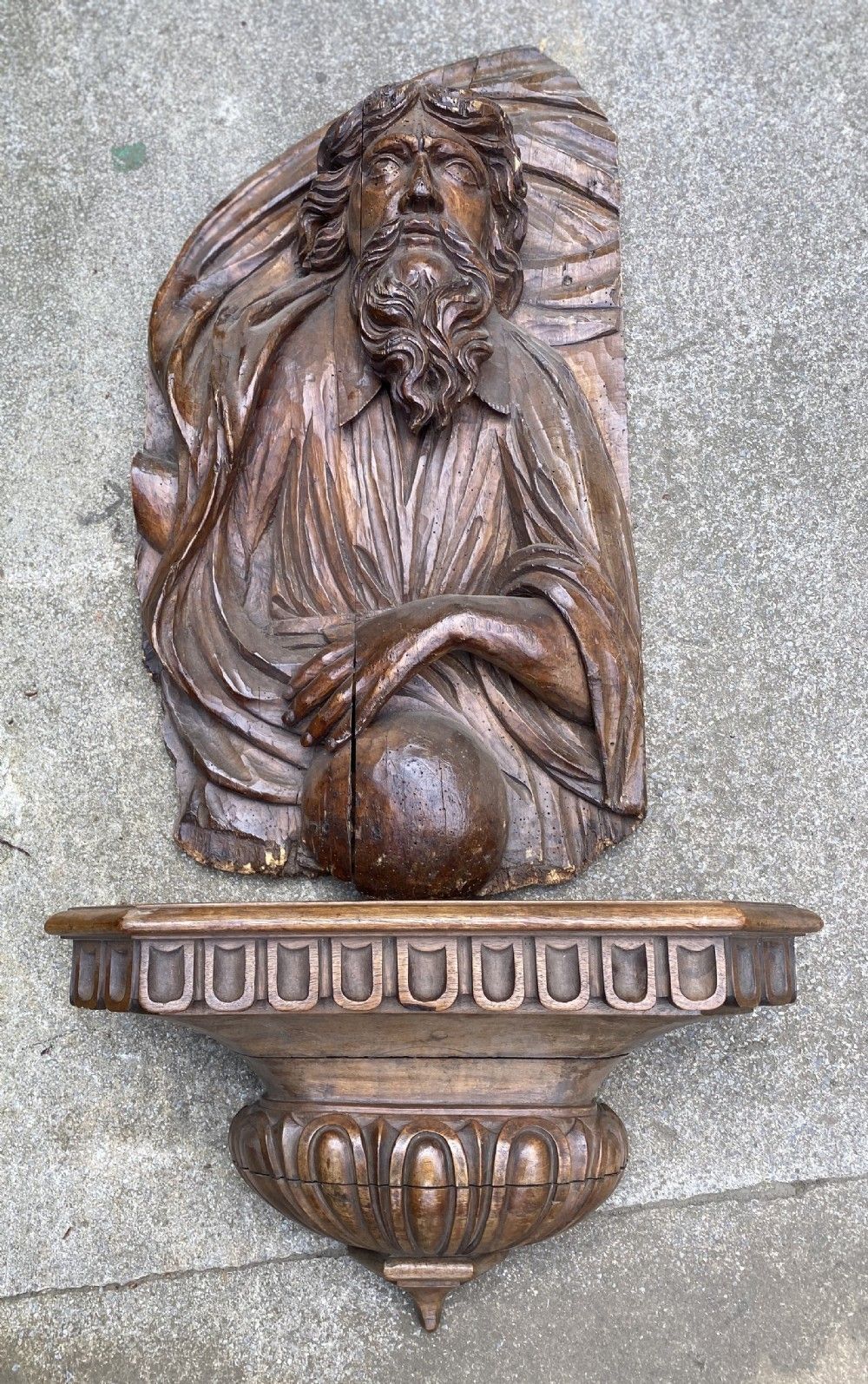 Large C17th Carved Walnut Figure Of God The Father With Orb photo furniture