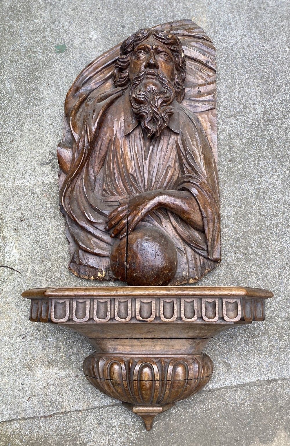Large C17th Carved Walnut Figure Of God The Father With Orb photo vinterior